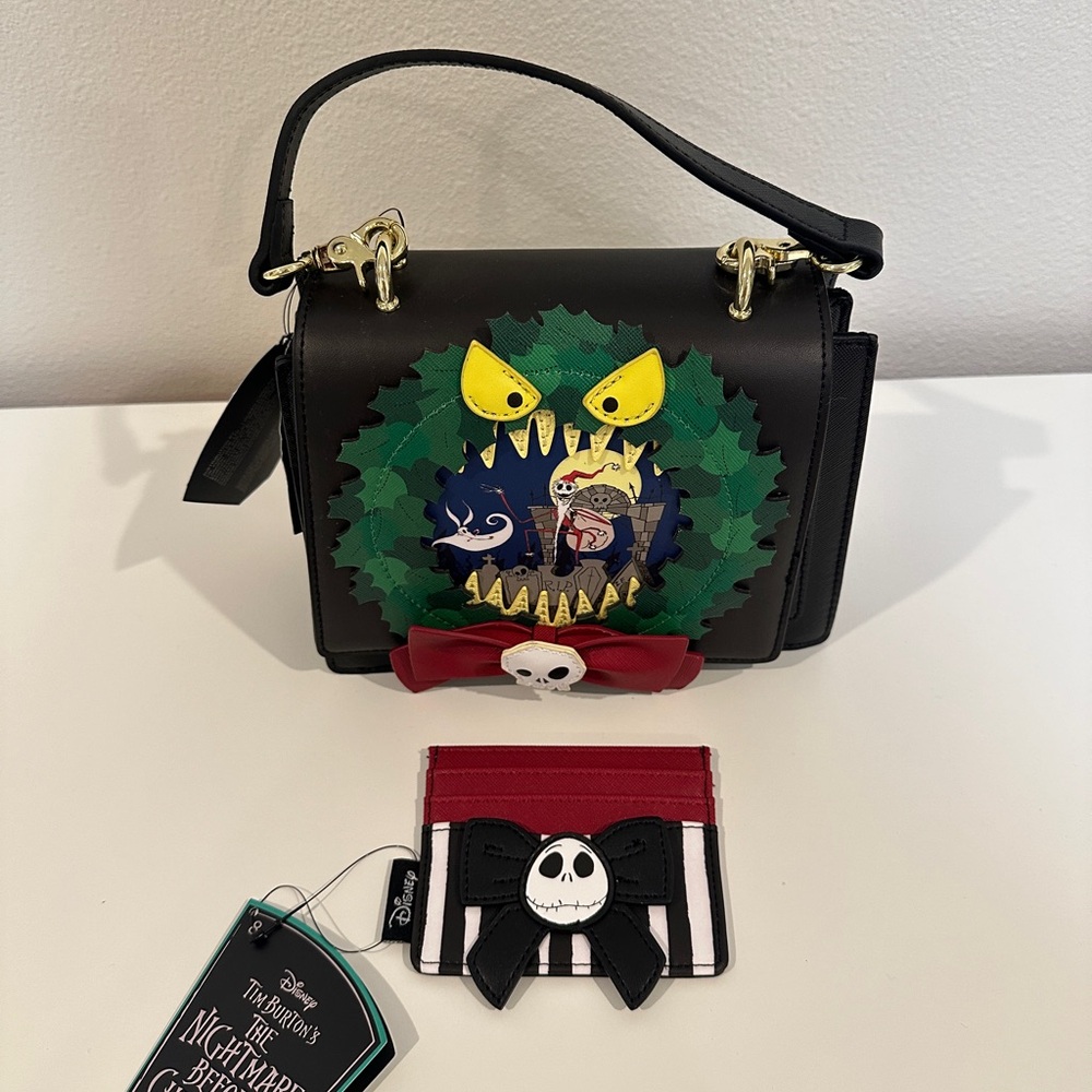 Loungefly Disney Nightmare Before Christmas Wreath Crossbody Purse + cardholder